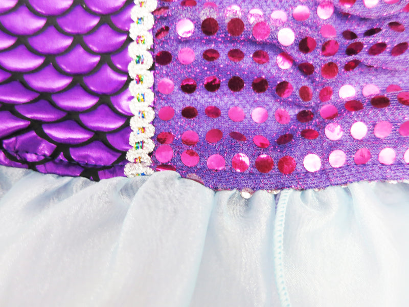 Purple Blue Mermaid Fish Scale Tail 2-Pieces Dress