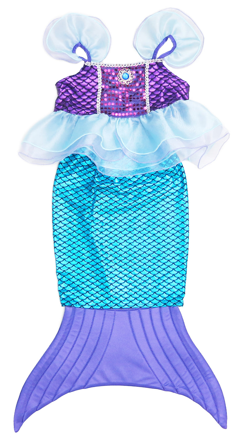 Purple Blue Mermaid Fish Scale Tail 2-Pieces Dress