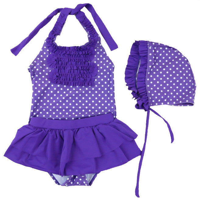 Purple Ruffle Polka Dot 3 Pieces Swimming Suit