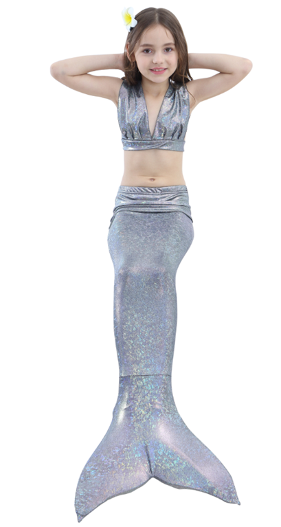 Silver Shinny Mermaid Tail 3-Pieces Swimming Suit