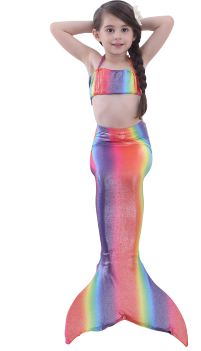 Rainbow Shinny Mermaid Tail 3-Pieces Swimming Suit