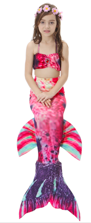 Red-Green Fish Tail 3-Pieces Swimming Suit