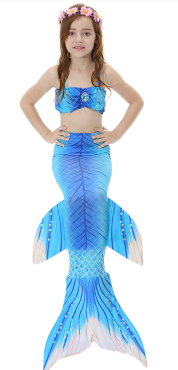 Blue Stripe Fish Tail 3-Pieces Swimming Suit