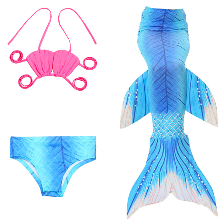 Blue Stripe Fuchsia Shell Fish Tail 3-Pieces Swimming Suit