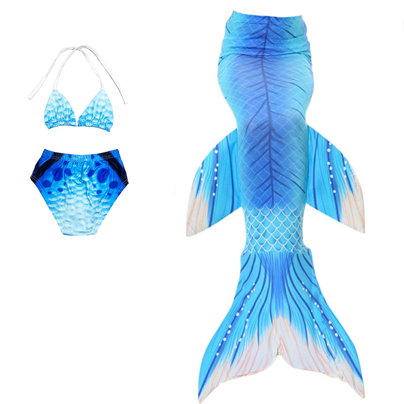 Blue Scales Fish Tail Blue Top 3-Pieces Swimming Suit