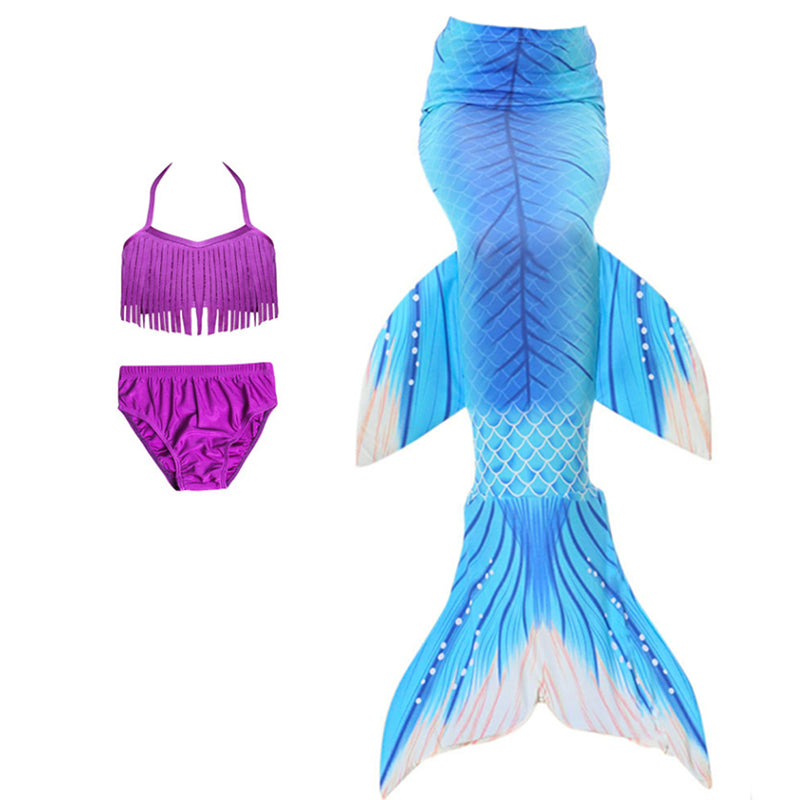 Blue Scales Fish Tail Purple Top 3-Pieces Swimming Suit