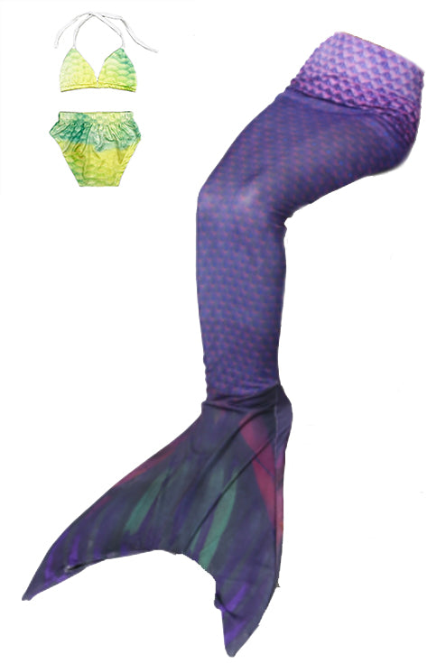 Purple Mermaid Tail Green Top 3-Pieces Swimming Suit