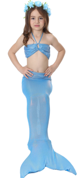 Baby Blue Shinny Mermaid Tail 3-Pieces Swimming Suit