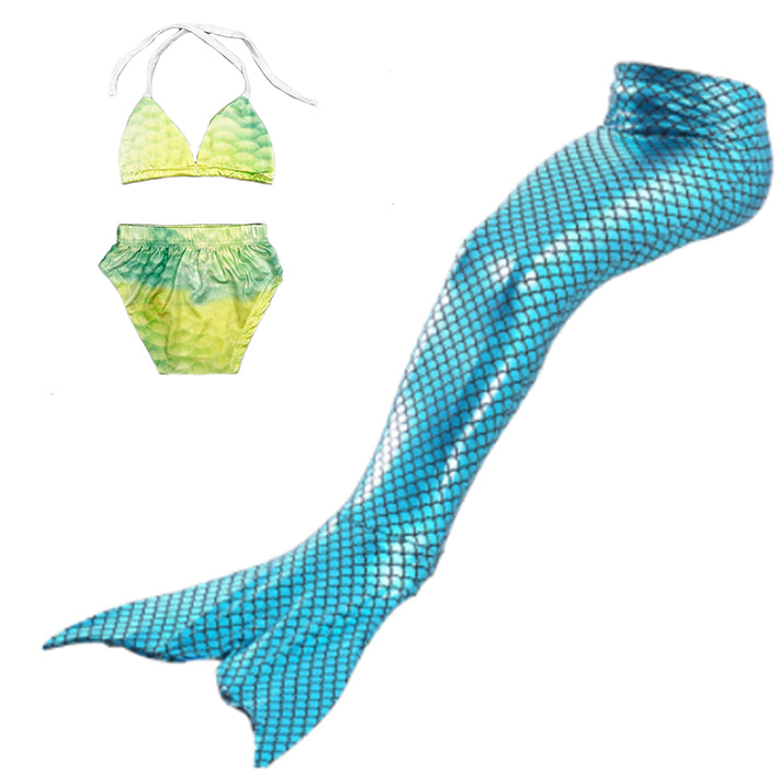 Turquoise-Green Scales Mermaid Tail 3-Pieces Swimming Suit