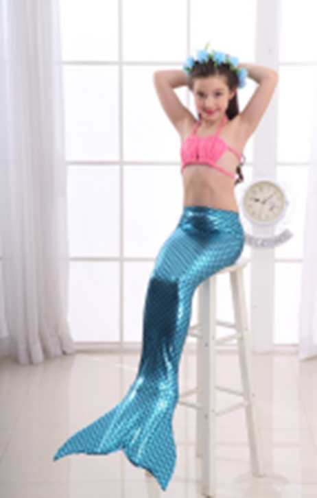 Pink-Turquoise Mermaid Tail 3-Pieces Swimming Suit