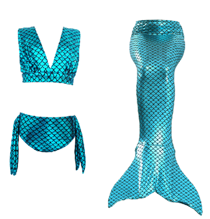 Turquoise Scales Mermaid Tail 3-Pieces Swimming Suit