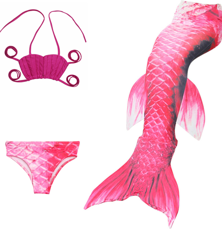 Red Scales Fuchsia Shell Fish Tail 3-Pieces Swimming Suit