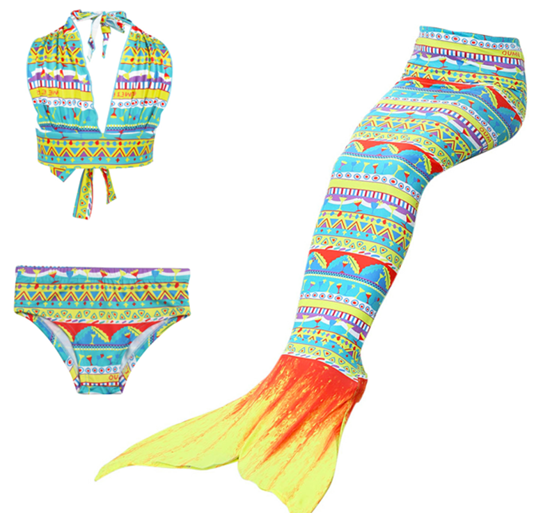 Blue-Yellow Mermaid Tail 3-Pieces Swimming Suit