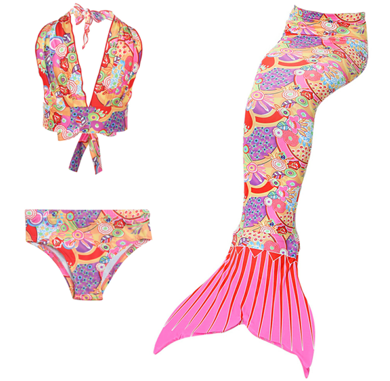 Multicolor Mermaid Fuchsia Tail 3-Pieces Swimming Suit