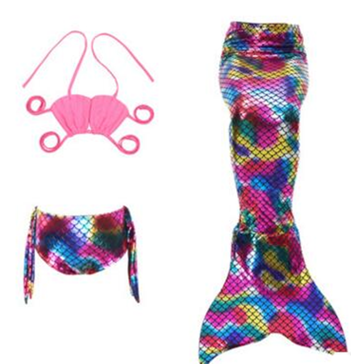 Rainbow Scales Pink Shell Mermaid Tail 3-Pieces Swimming Suit