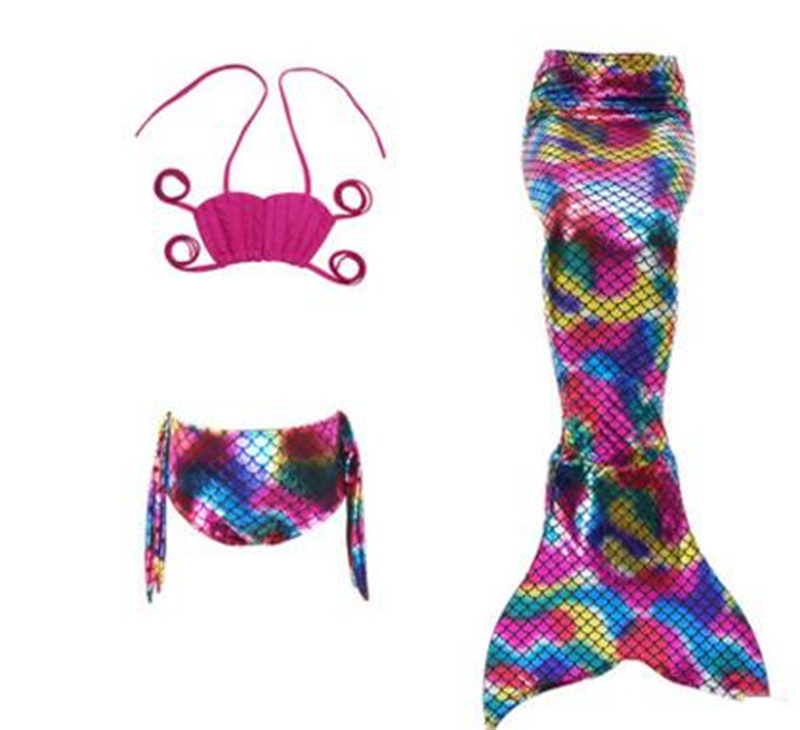 Fuchsia-Rainbow Mermaid Tail 3-Pieces Swimming Suit