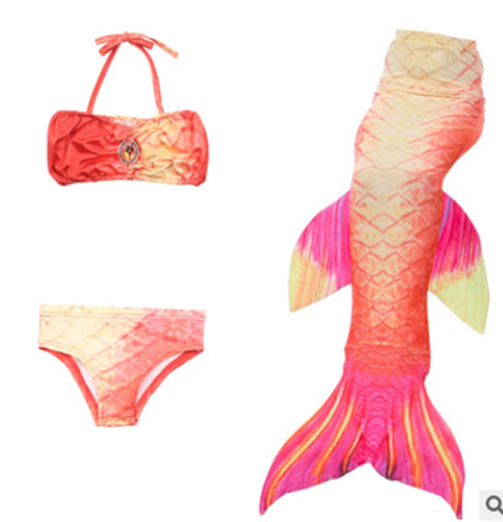 Red-Yellow-Fuchsia Fish Tail 3-Pieces Swimming Suit
