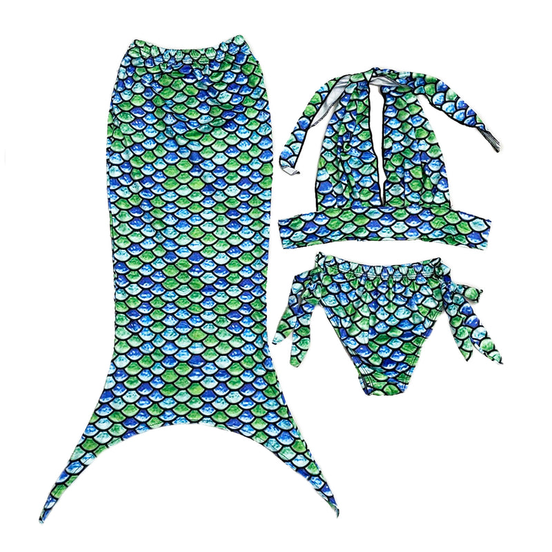 Green Scales Mermaid Tail 3-Pieces Swimming Suit