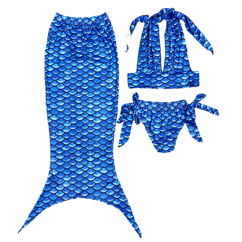 Blue Scales Mermaid Tail 3-Pieces Swimming Suit