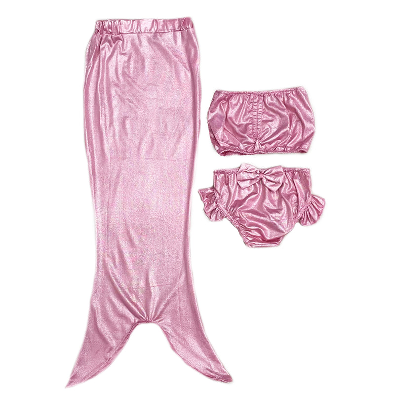 Pink Shinny Mermaid 3-Pieces Swimming Suit
