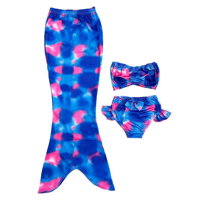 Blue/Hot Pink Fish Tail 3-Pieces Swimming Suit