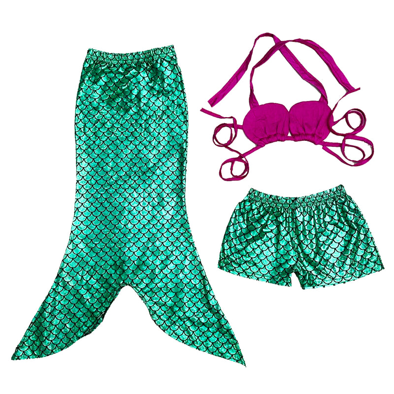 Green/Fuchsia Scales Mermaid Tail 3-Pieces Swimming Suit