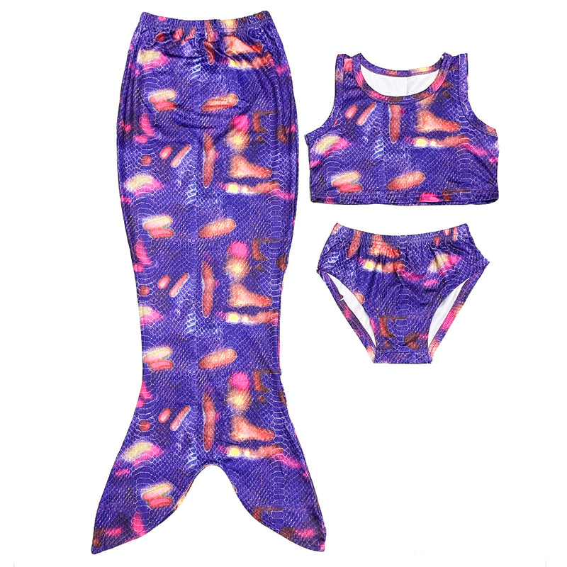 Purple Mermaid Tail 3-Pieces Swimming Suit