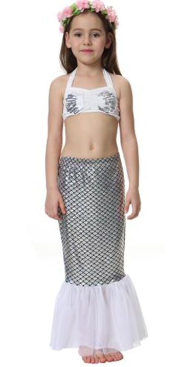 Silver/White Scales Sequins 3-Pieces Swimming Suit
