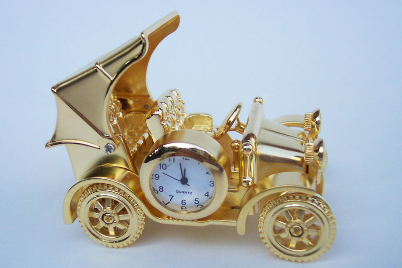 Gold Antique Car Collectible Mini Clock